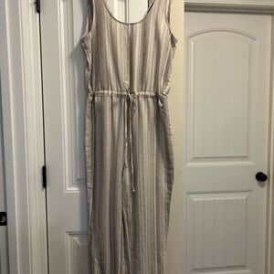 DREW Cream Linen Jumpsuit with Tie Waist